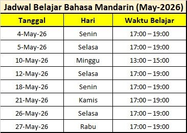 Schedules Update: Kelas Reguler Bahasa Mandarin Mei 2026 ✨